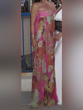 Strapless Pink Floral Maxi Dress